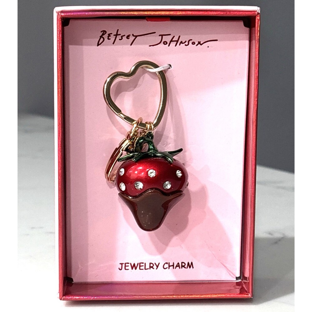 Betsey Johnson Red Strawberry Charm Keychain